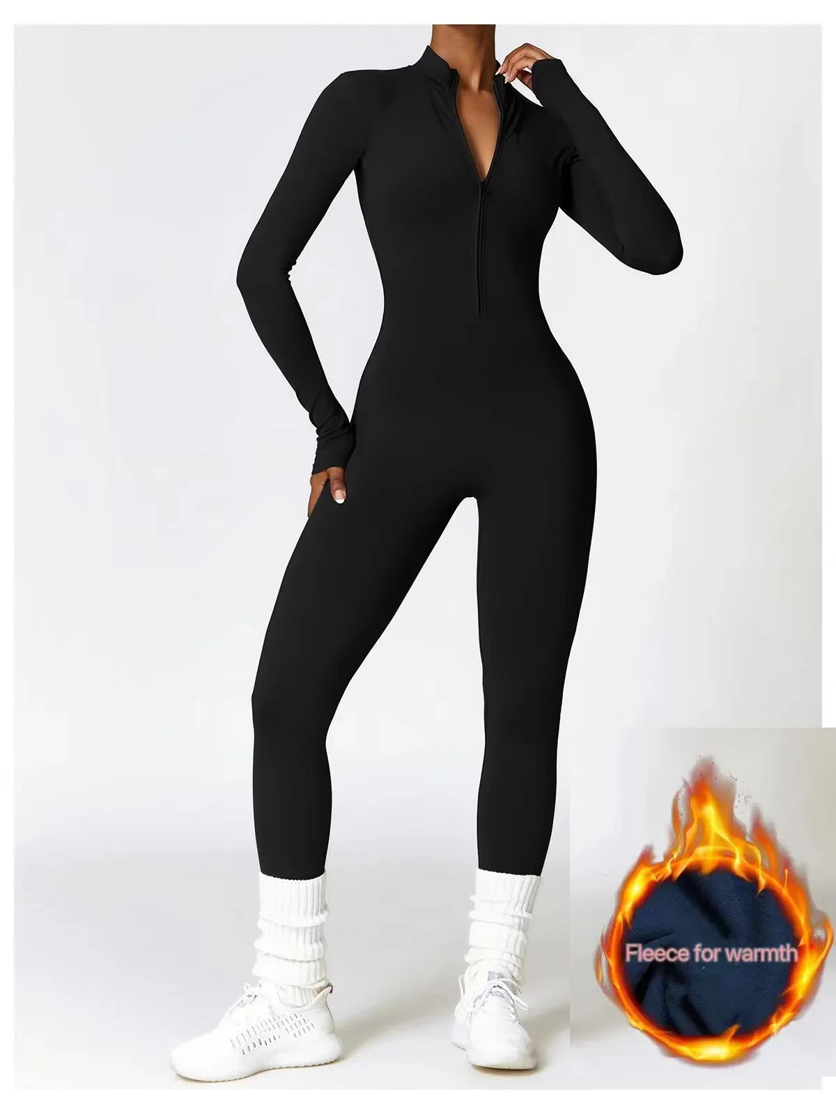 Winter Autumn Women's One Piece Yoga Jumpsuit Solid Polyester Spandex