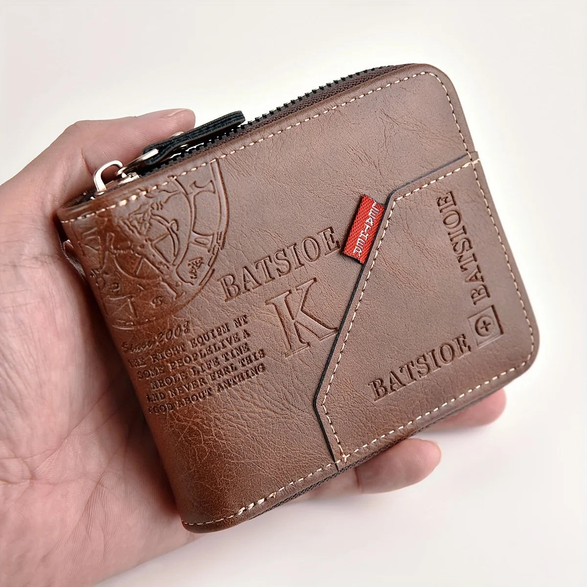 Men's PU Wax Oil Skin Wallet Zipper Around Coin Purse Short Card Holder for Men