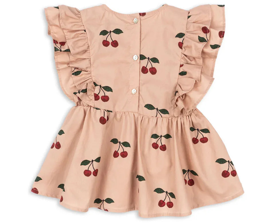 KS Cherry Girls Lace Puffed Sleeve Tank Dress and Shorts Set Spring Summer 2025 New Style