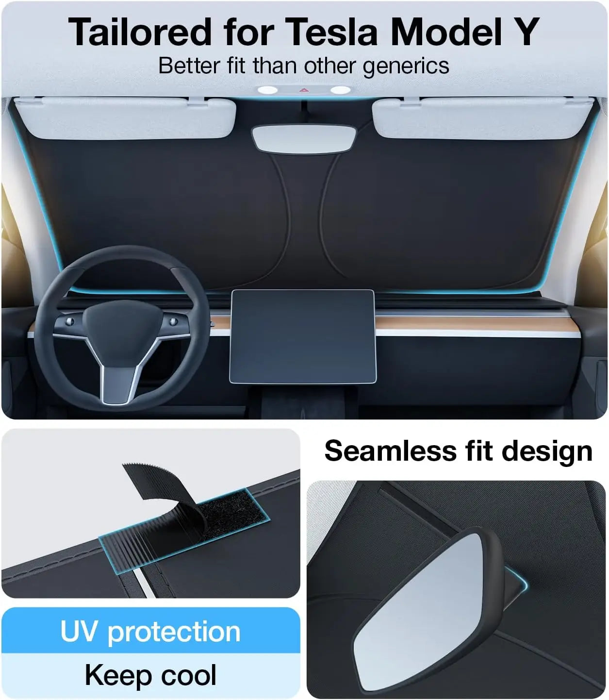 2025 Tesla Model Y and Model 3 Juniper Windshield Sunshade Foldable Heat Insulation with Storage Bag