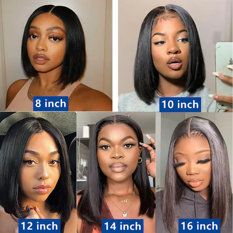 13x4 Short Bob Wigs 220 Percent Density Bone Straight Human Hair Pre Plucked Transparent Lace Frontal Wig