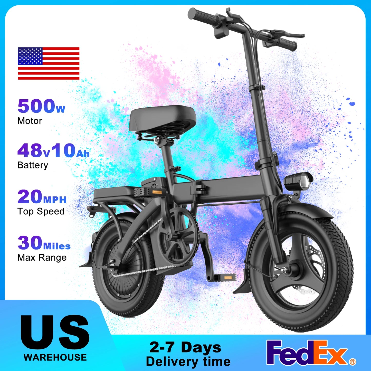 Max Speed Peak 750W Electric Bike Folding 48V 20MPH