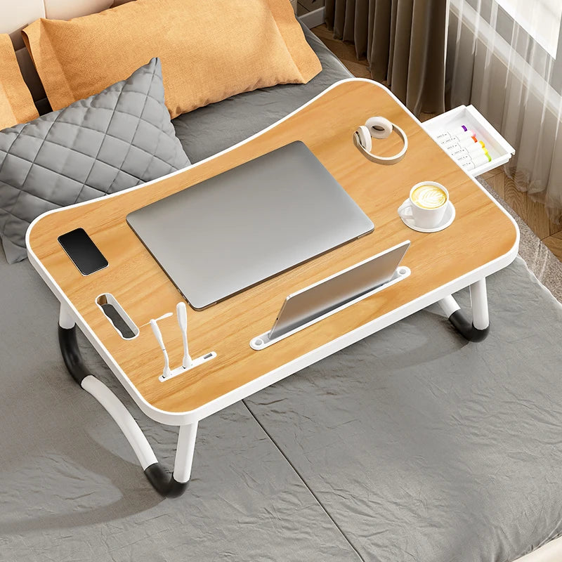 Portable Laptop Desk with USB Light Small Fan Cup Holder Tablet Slot and Lifting Handle Foldable Laptop Table for Working