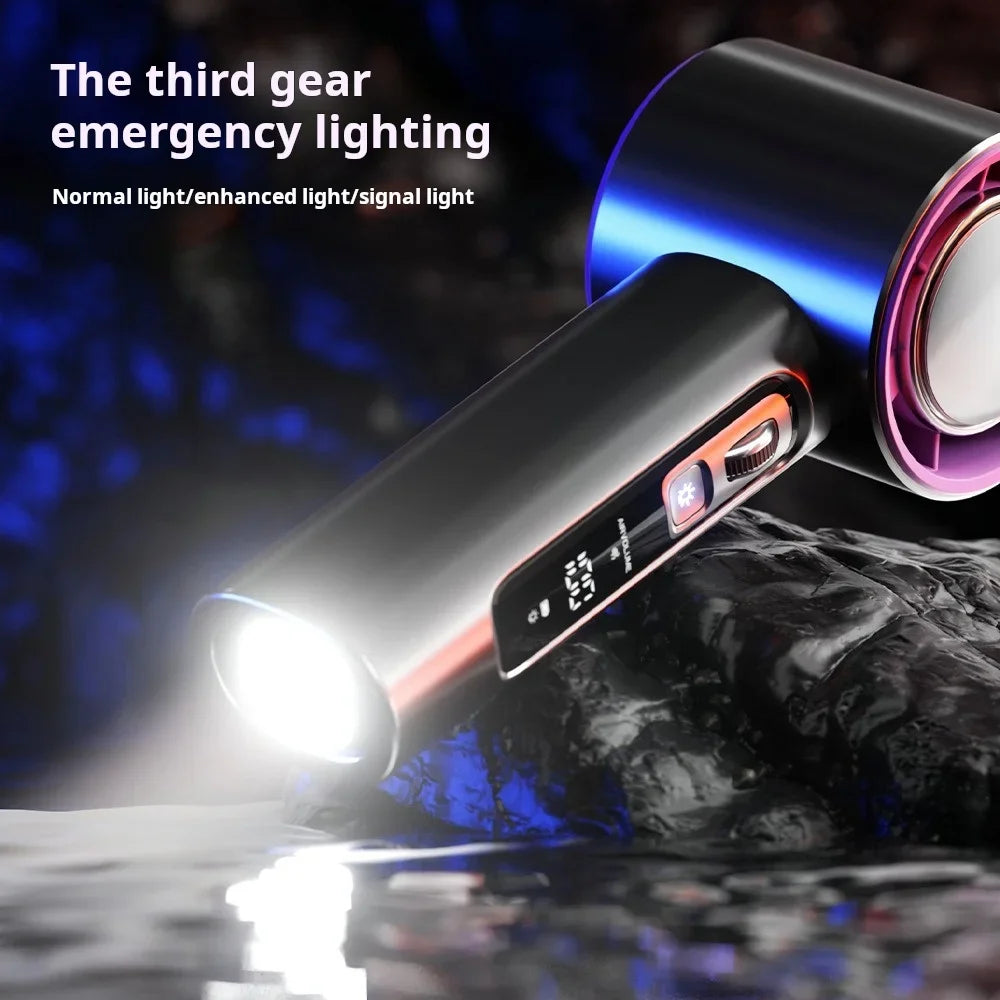 High Speed Handheld Fan with 5000mAh Battery 100 Speed Settings Stepless Motor LED Flashlight and Battery Indicator