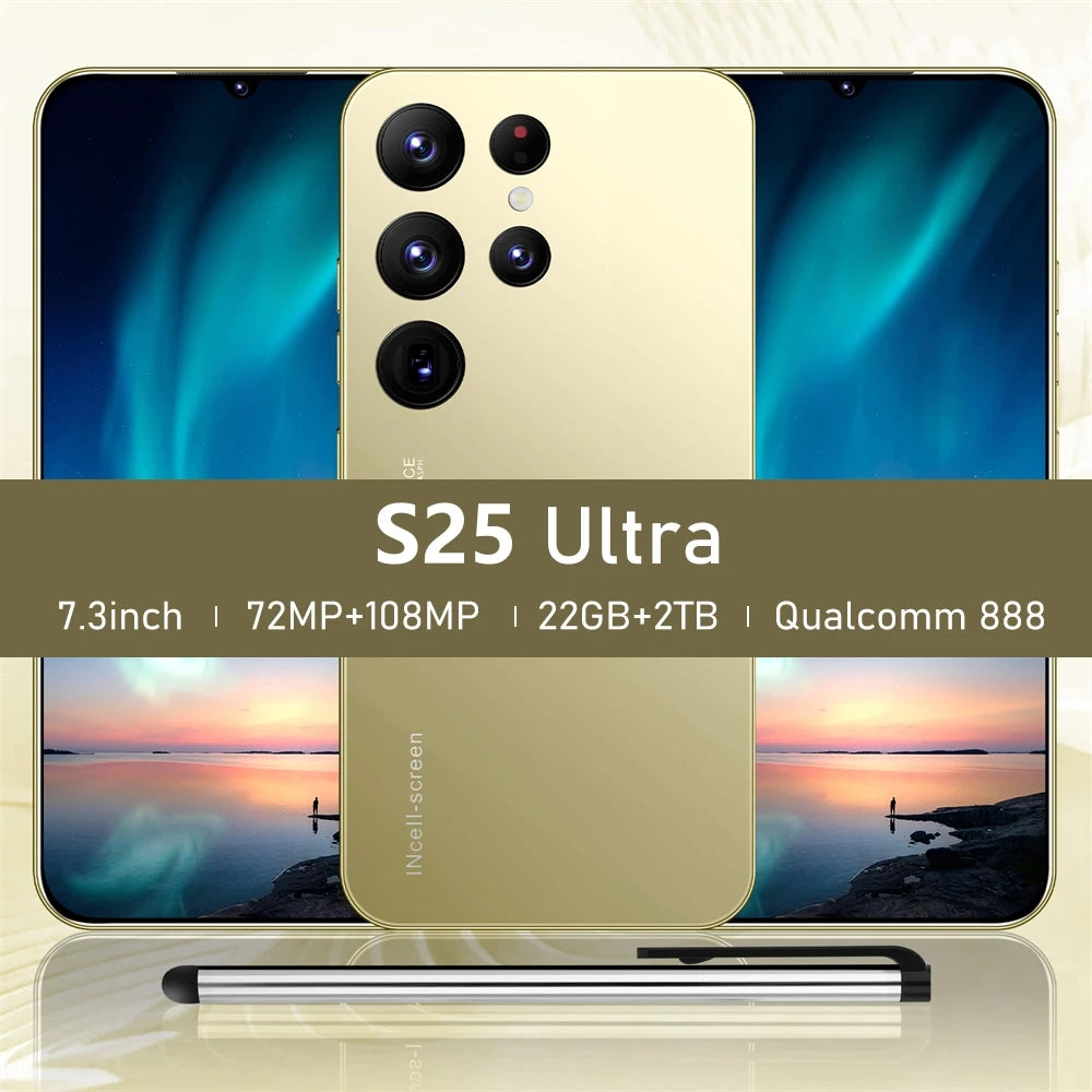 S25 Ultra Smartphone 22TB Plus 2TB Global Version 7.3 Inch HD Full Screen 4G 5G Dual SIM Cell Phone 8000mAh 10 Core Super Game Phone