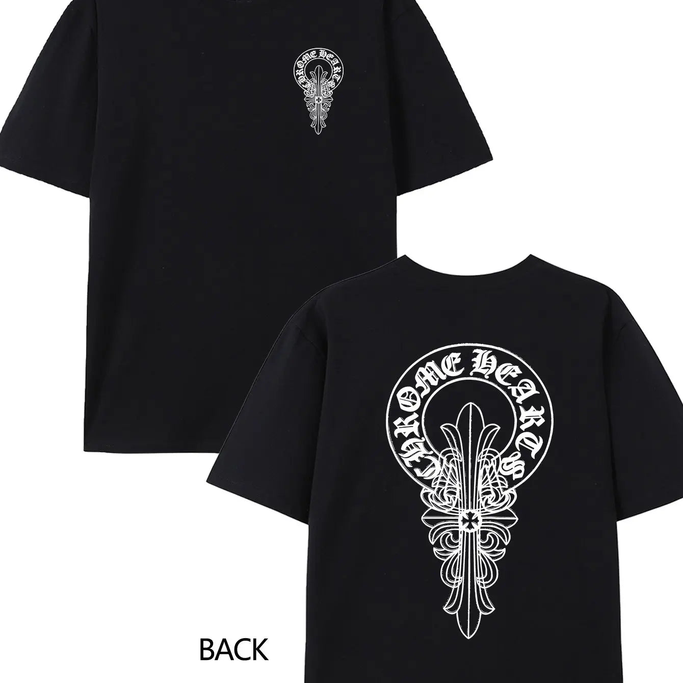 300G Pure Cotton Double Sided Printed T Shirt Cross Pattern Casual Crew Neck for Men and Women