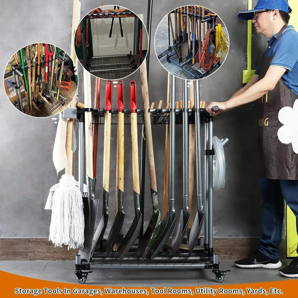 Heavy Duty Garden Tool Organizer Garage Storage Holder Large Long Farming Tools Lawn Tool Metal Rack Shovel Rake Organizer