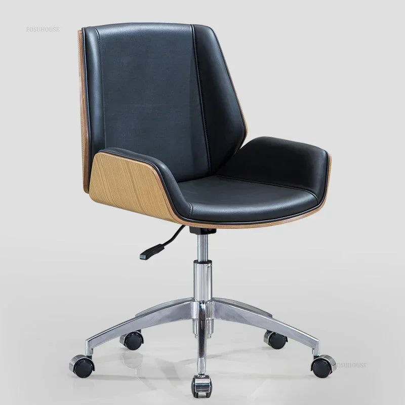 Modern Wooden Swivel Chair Home Leisure Leather Computer Chair Luxury Gaming High Back Office Chair Bedroom Furniture