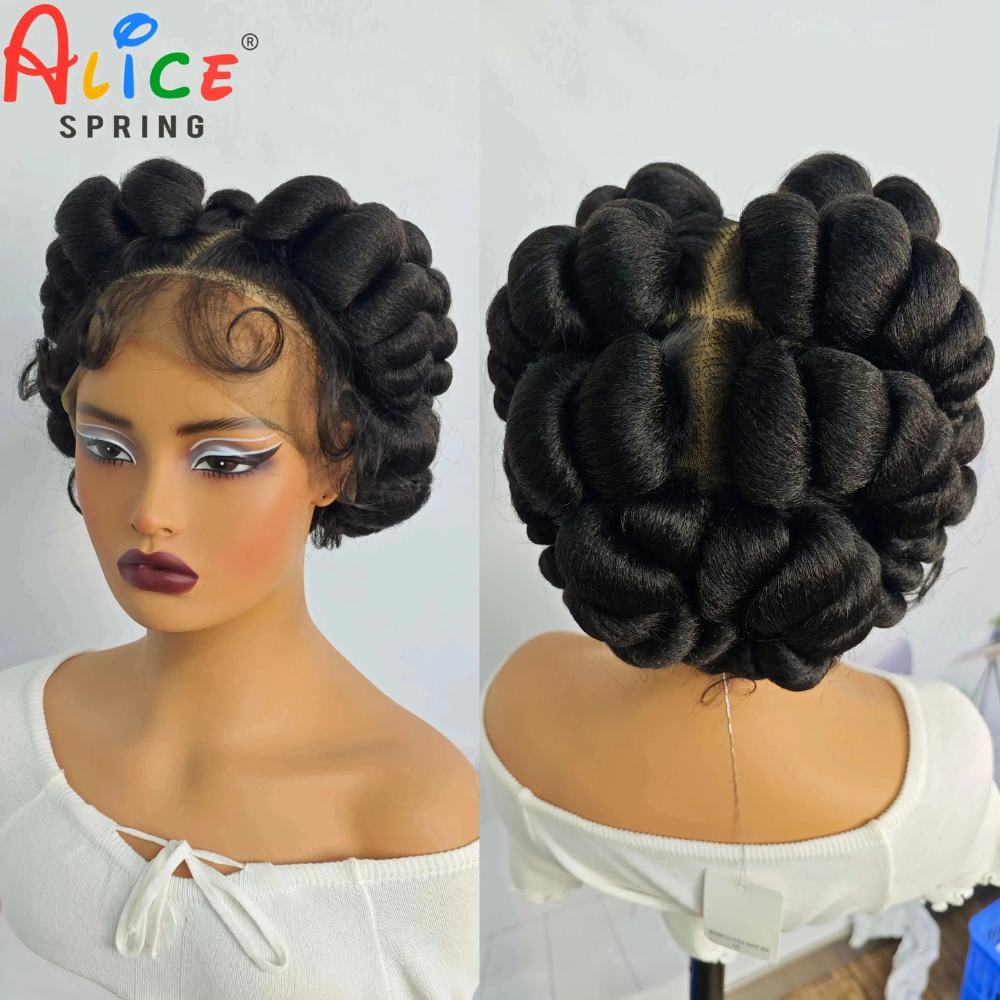 Natural Color 6 Inch Transparent Full Lace Braided Wigs Short Cute Handmade Bantu Synthetic Braided Lace Wig