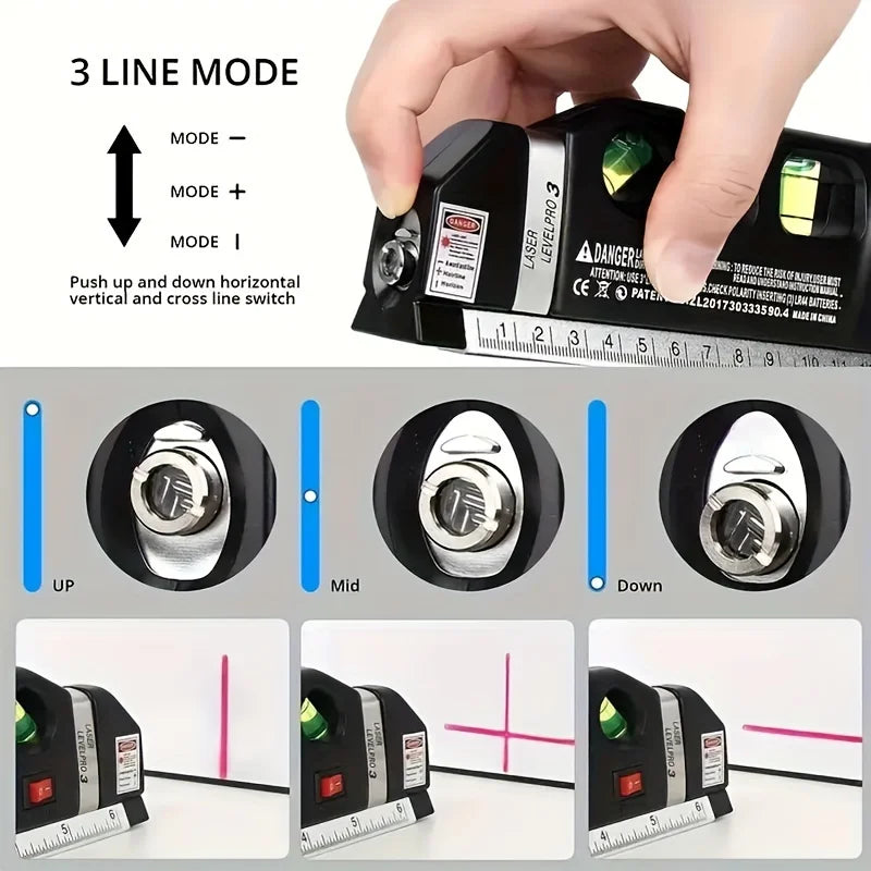 Easy To Use Laser Level Line Tool Multipurpose Laser Level Kit Standard Cross Line Laser 8 Feet Measure Tape Ruler