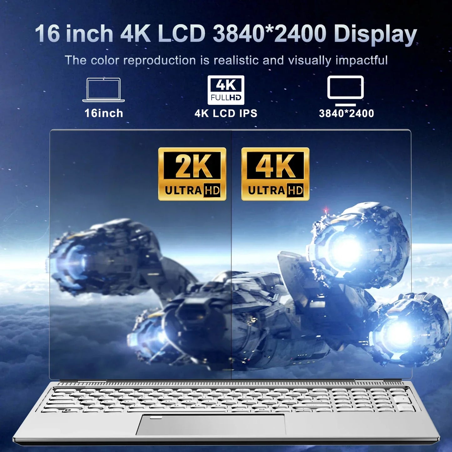 16 Inch Gaming Laptop Intel Celeron N95 4K HD 120Hz 32GB RAM 2TB SSD Windows 11 Fingerprint Unlock High Performance Office and Gaming PC