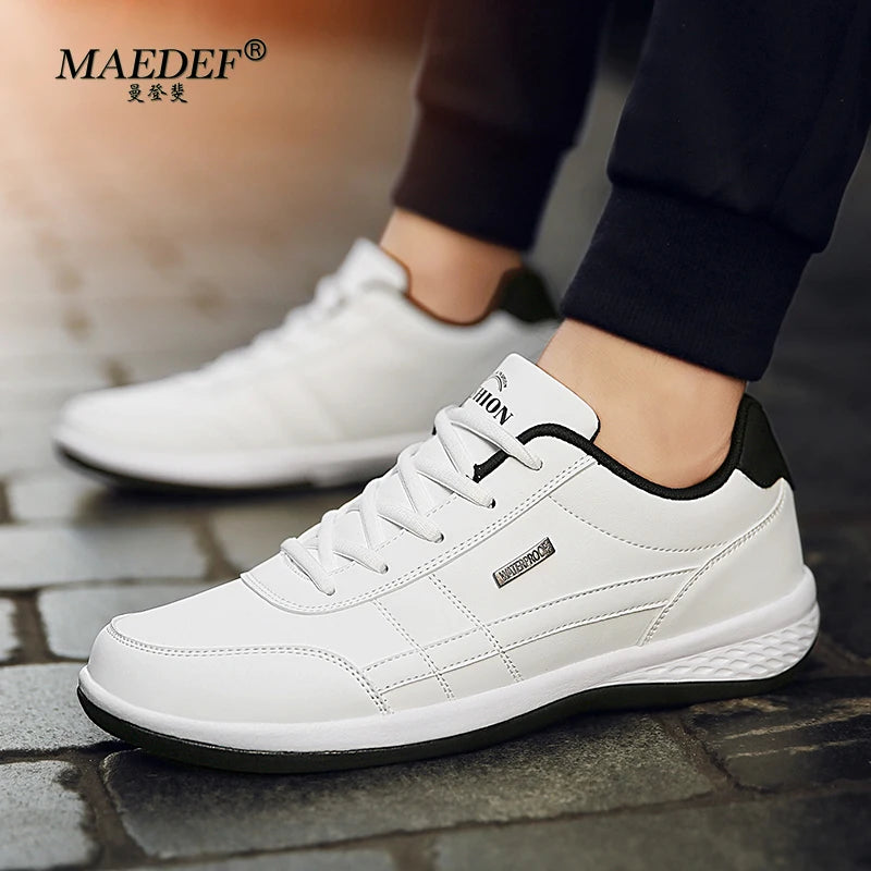 MaeDef Men's Waterproof Leather Sneakers Comfortable Lace Up Casual Footwear Vulcanized Shoes