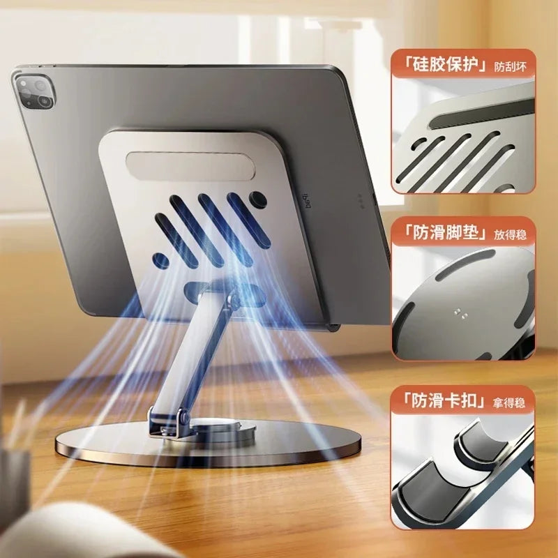 360 Degree Tablet Desk Mobile Phone Holder Stand Foldable Lazy Bracket Adjustable Alloy Aluminum Desktop Mount For iPhone iPad Samsung