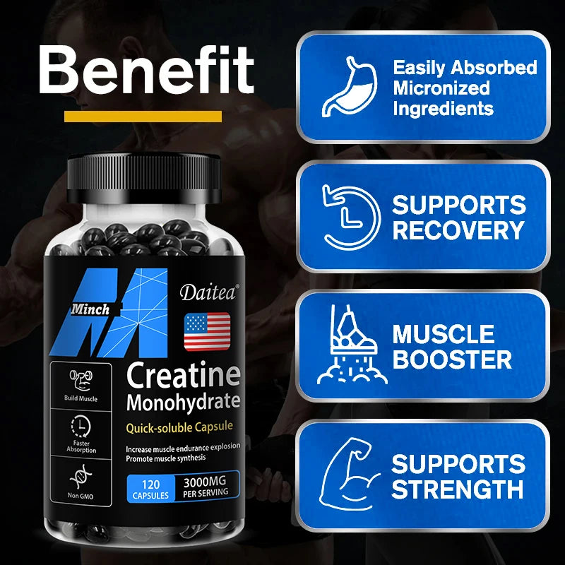 Creatine Monohydrate 3000 Mg Easy To Absorb Supports Strength Muscle 120 Capsules