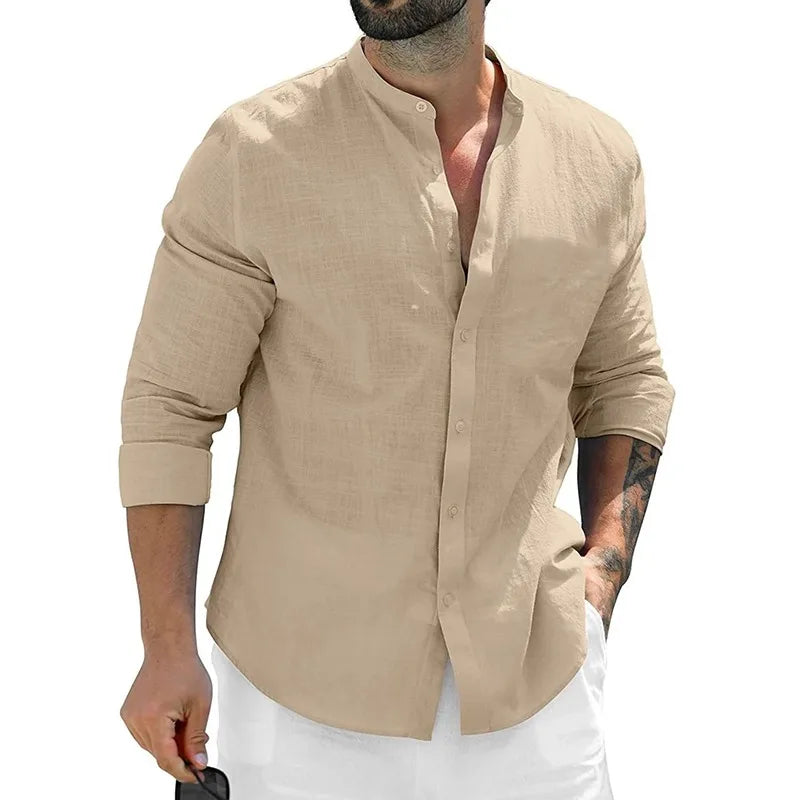 Autumn Men's Long Sleeve Cotton Business T Shirts Breathable Solid Color Streetwear Button Down Shirts White