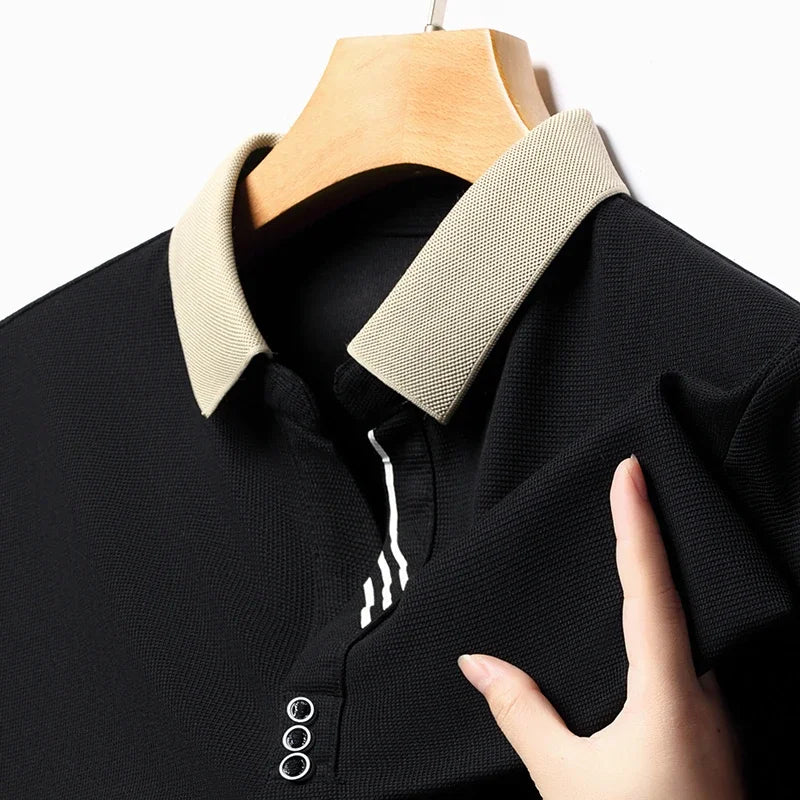 Men's Solid Color Casual Short Sleeve Polo Shirt for Summer Business and Leisure