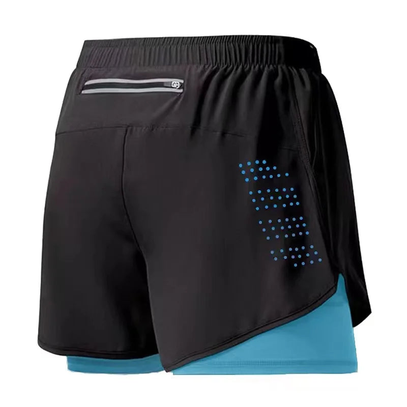 Men's Quick Drying Black Running Shorts Double Layer Fitness Workout Training Pants