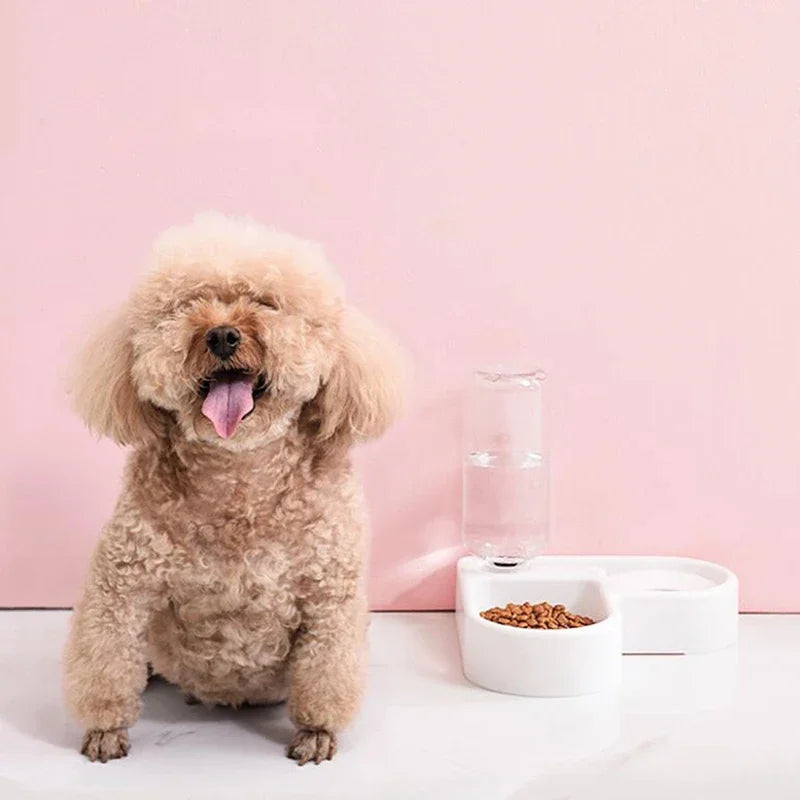 Corner Space Saving Auto Pet Feeder and Water Bowl 500g Adjustable Food Dispenser with Anti Spill Tray for Dogs and Cats Multiple Pets