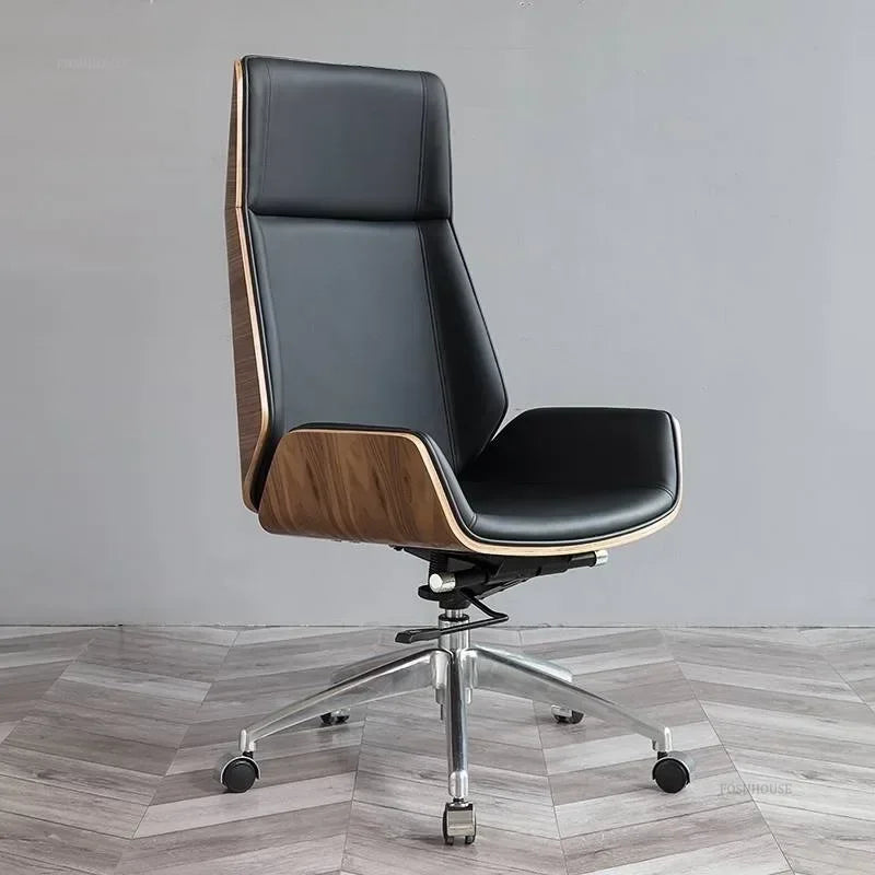 Modern Wooden Swivel Chair Home Leisure Leather Computer Chair Luxury Gaming High Back Office Chair Bedroom Furniture