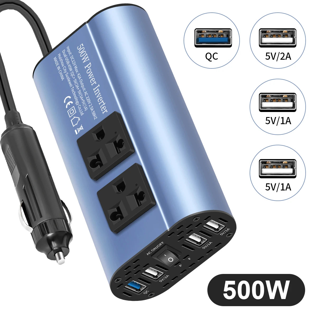 500W Modified Wave Inverter Portable Multi USB Interface DC 12V to AC 220V 50Hz