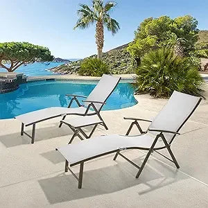 3PCS Aluminum Patio Set with Chaise Lounge Chairs and Table 8-Position Adjustable Backrest for Outdoor Use