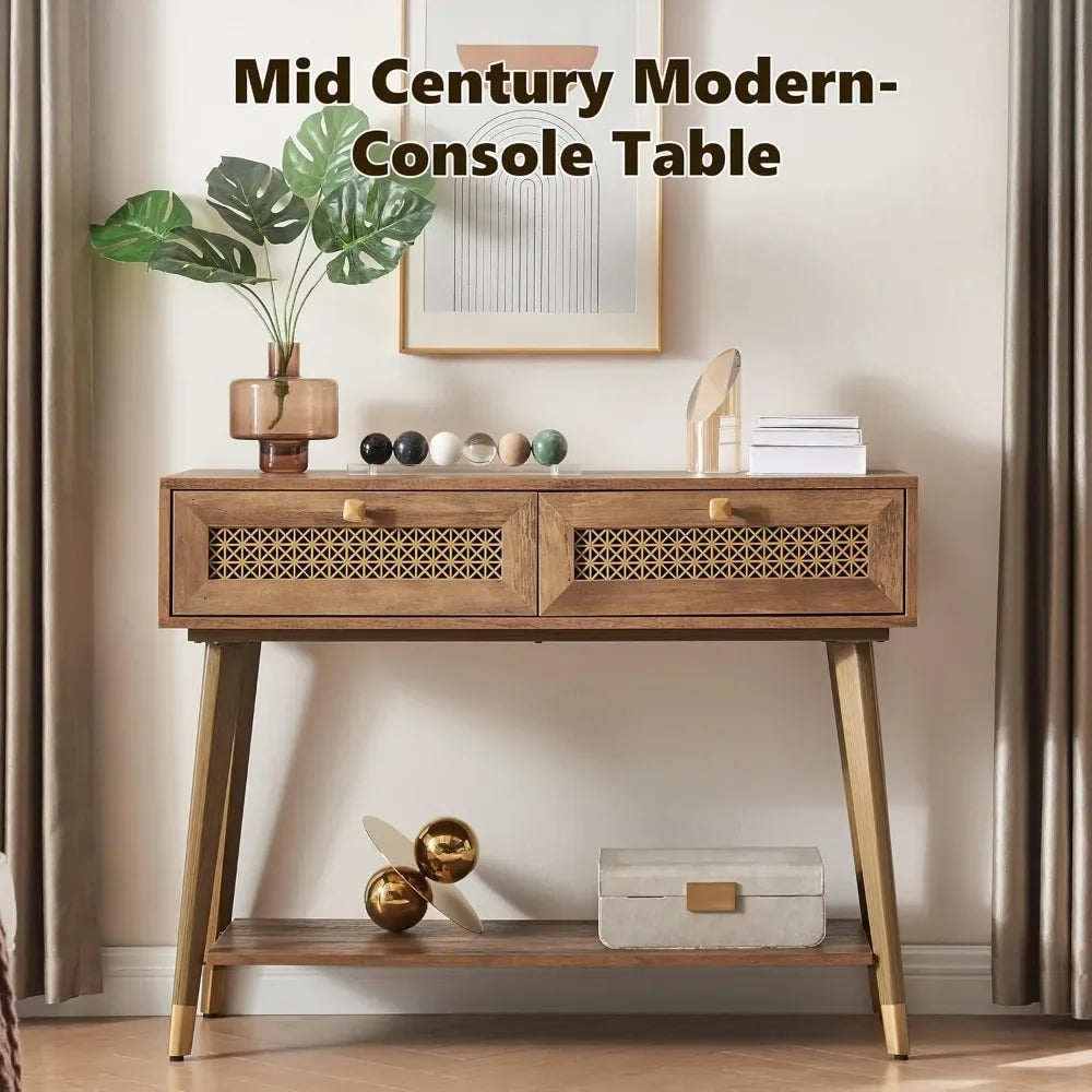 Guangbai Mid Century Modern Console Table With Two Drawers