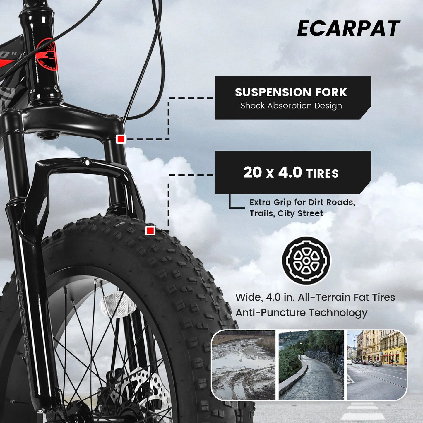 Ecarpat 20 Inch Kids Bike 4 Inch Wide Fat Tire Snow Mountain Bike 7 Speed for Boys Girls Children Steel Frame