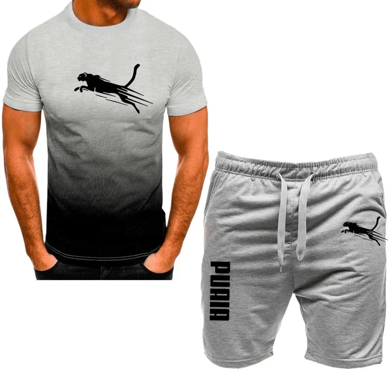 Men's Casual Sports Set with Breathable T-Shirt and Running Shorts 2 Pieces Organic Cotton Spring Summer 2024