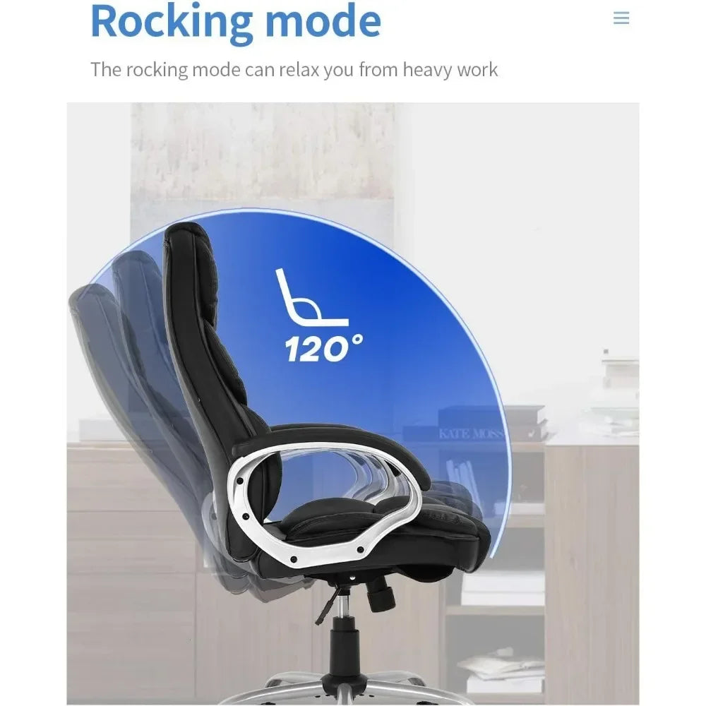 High Back Ergonomic Office Chair PU Leather Swivel Work Chair with Armrests and Lumbar Support