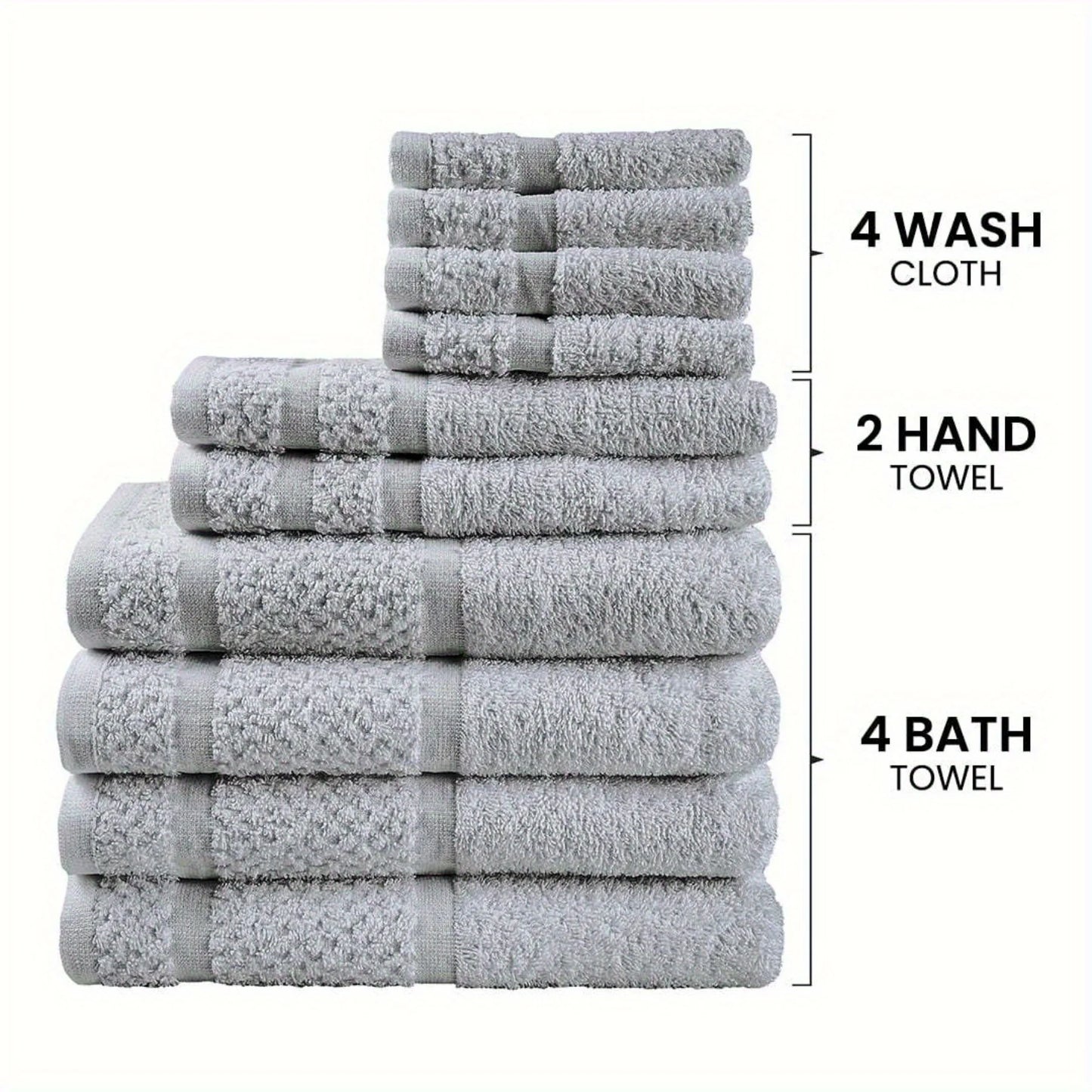 Deluxe 10 Piece Towel Set in White for Supreme Softness and Long Lasting Durability
