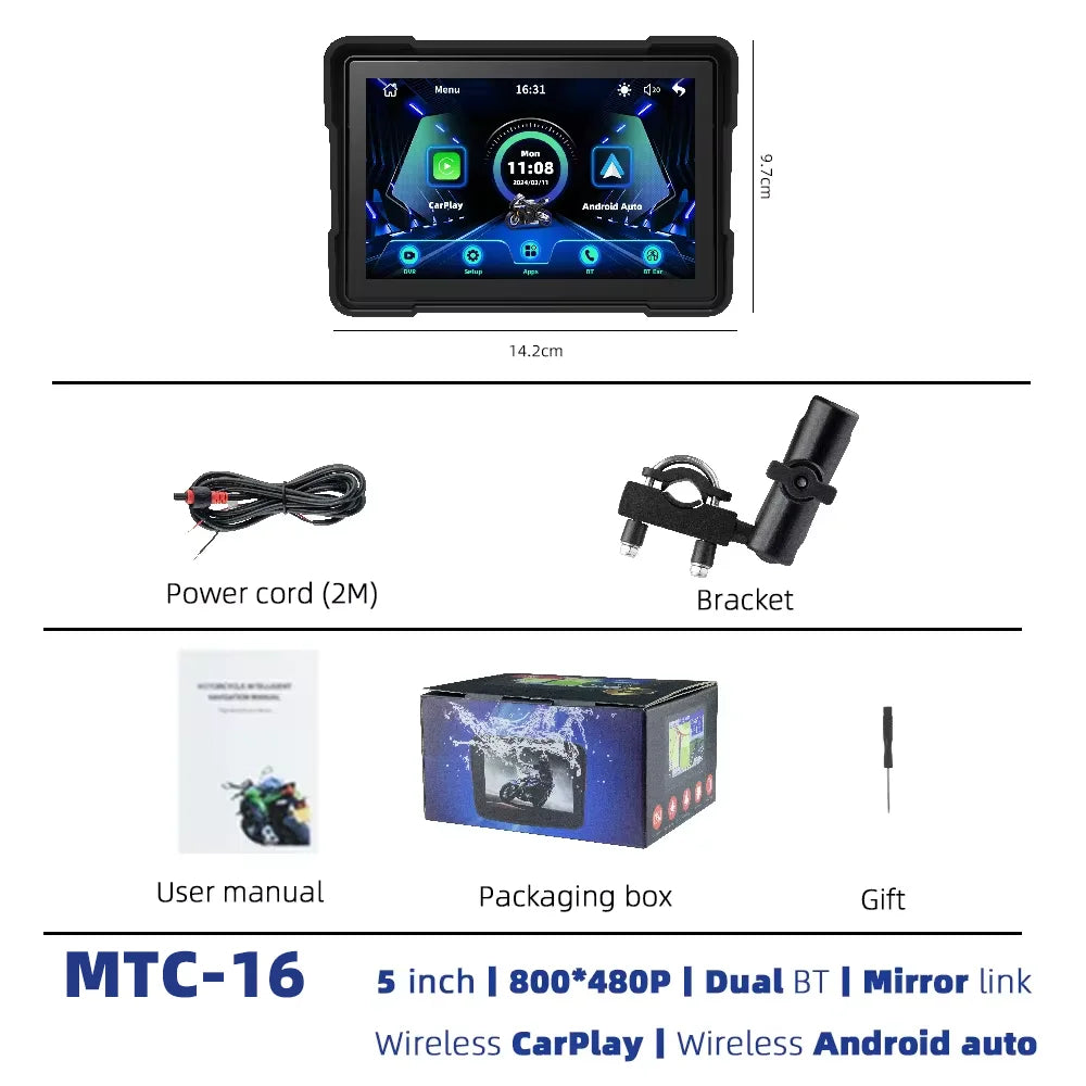 EKIY 5 Inch Wireless CarPlay and Android Auto Portable Motorcycle GPS Navigation Display Screen
