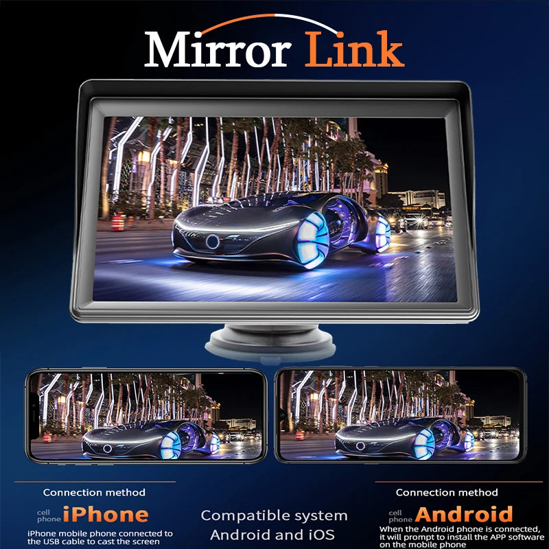 Hippcron 7 Inch Car Radio Multimedia Video Player Wireless Carplay Wireless Android Auto Portable Universal Touch Screen