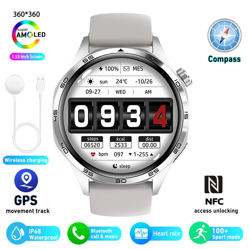 For Huawei GT5 Pro GPS NFC Smart Watch Men 360x360 AMOLED Screen Heart Rate Bluetooth Call IP67 Waterproof Smartwatch 2024
