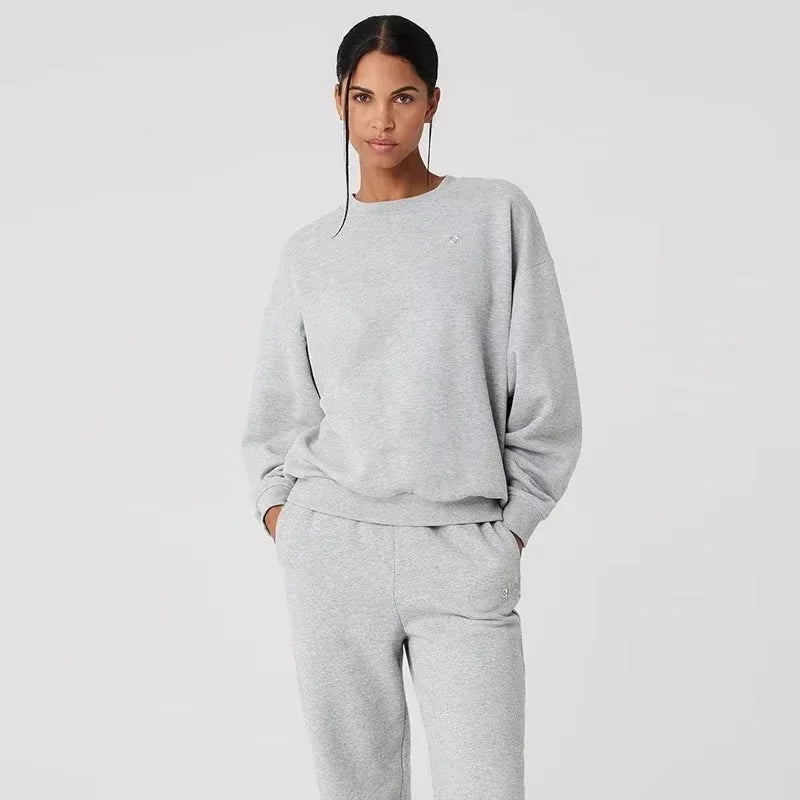 Yoga Pullover Round Neck Cotton Comfortable Solid Color Long Sleeve Hoodie Casual Top Unisex