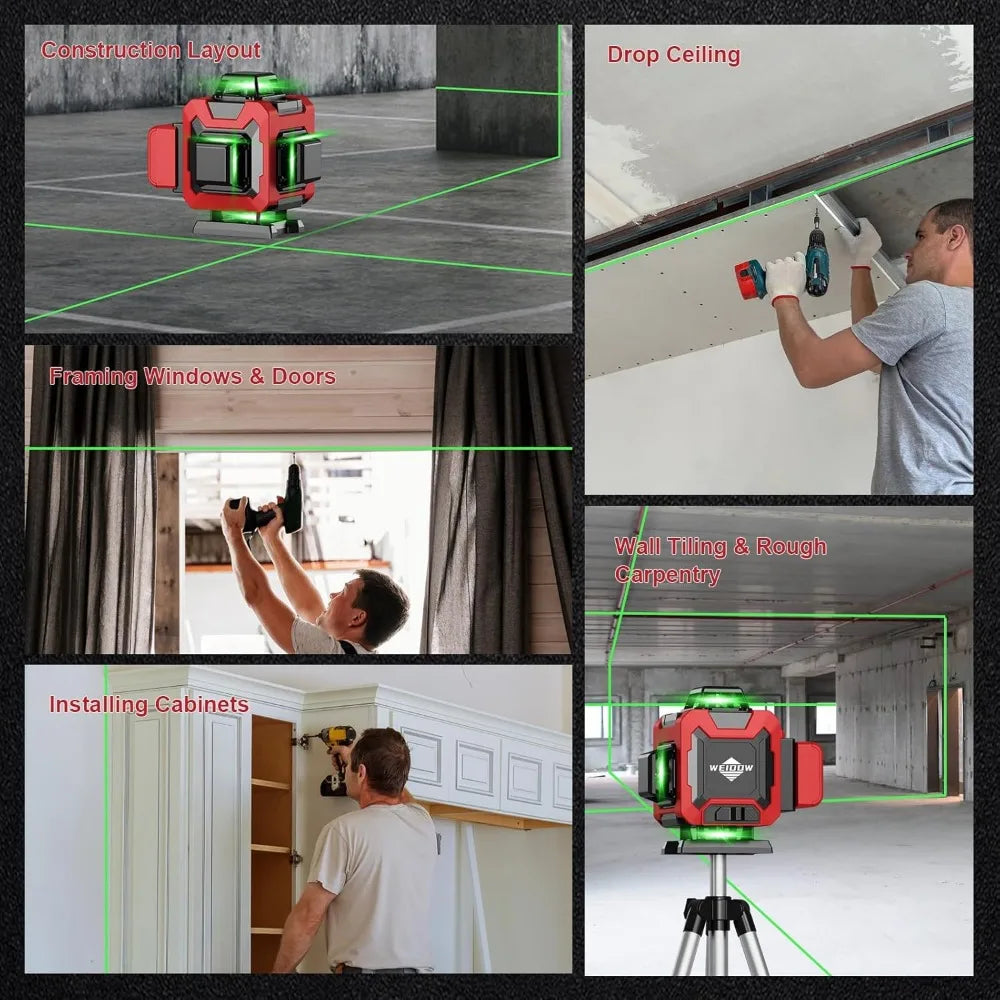 Laser Level 360 Self Leveling with Tripod WEIDDW 4D Laser Level 4x360 Degree Cross Line Laser with 4800mAh Batteries
