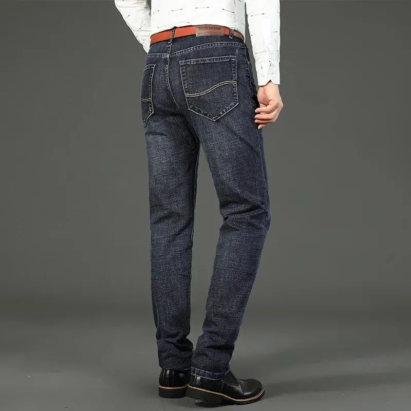 Wthinlee Men's Casual Straight Stretch Jeans Fashion Classic Blue Black Denim Trousers