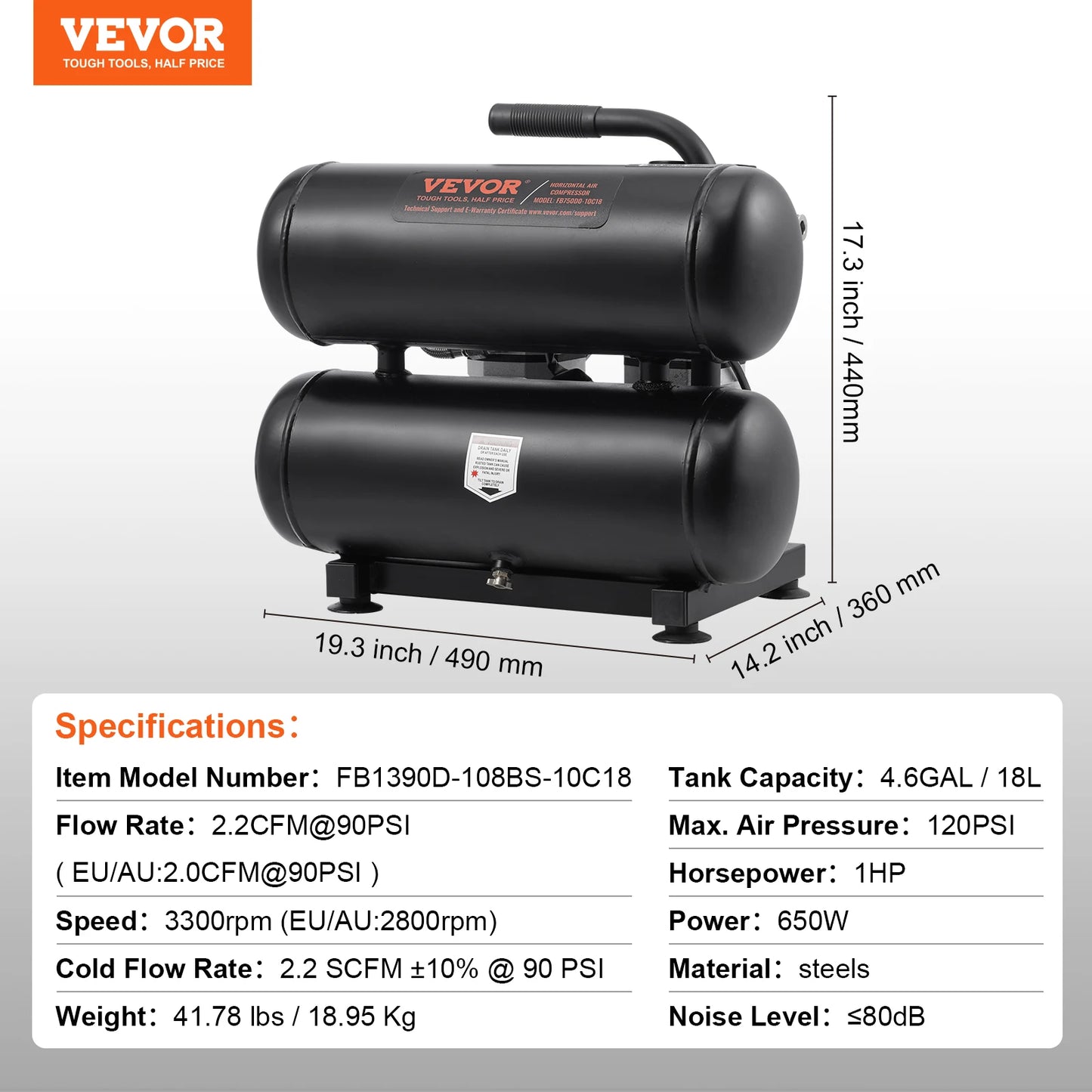 SucceBuy Air Compressor 750W 1450W 3000W Oil Free Portable Quiet Compressor Pump for Auto Repair and Tire Inflation