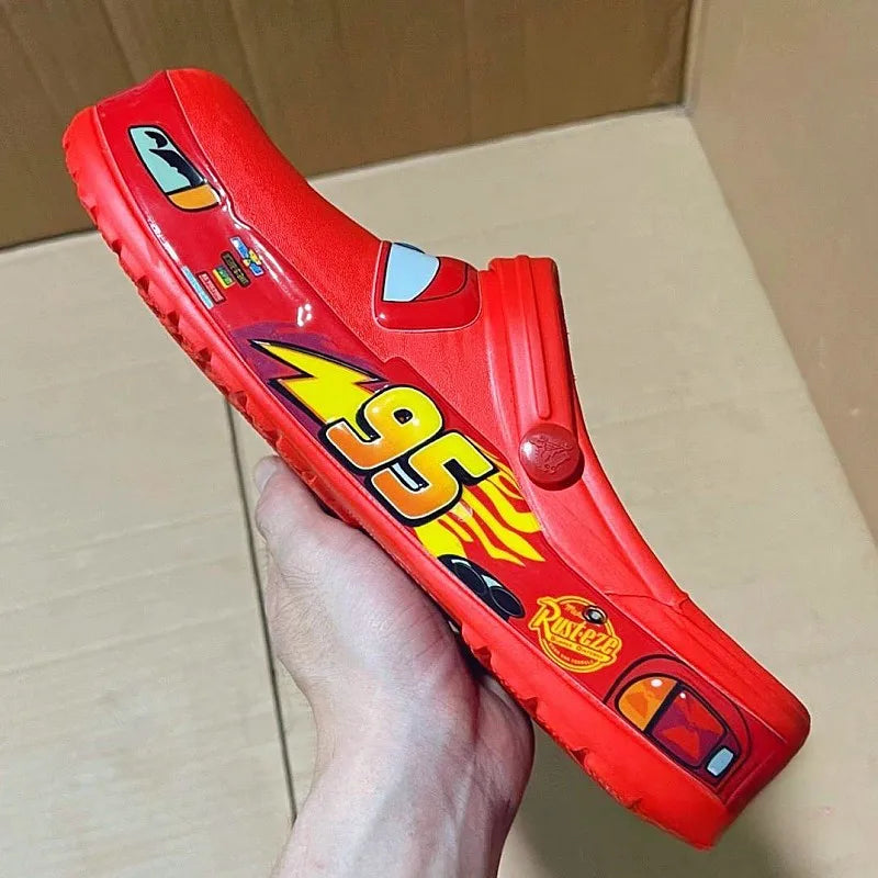 Disney Pixar Lightning McQueen Cartoon Solid Waterproof Slippers Outdoor Sandals Casual Breathable Ankle Wrap EVA Shoes Gift