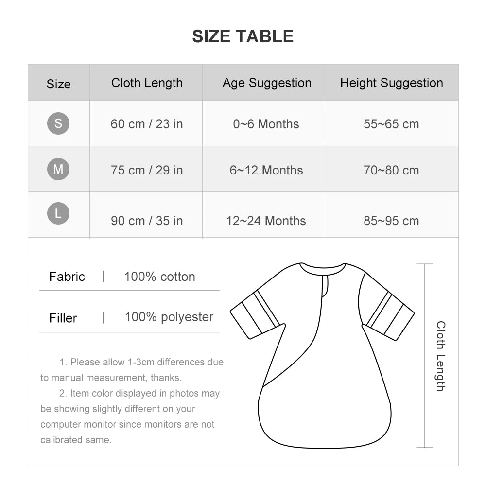 Sleeping Bag For Babies 0-24 Months Thicker Winter Sleep Sack Removable Sleeves Anti-Kick Baby Blanket 3.5 Tog