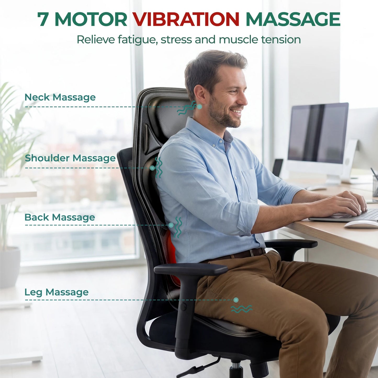 Massage Chair Pad with Heat, Back Massager Seat Cushion for Pain Relief, Chair Massage Pad for Office Home, Gifts for Men Women