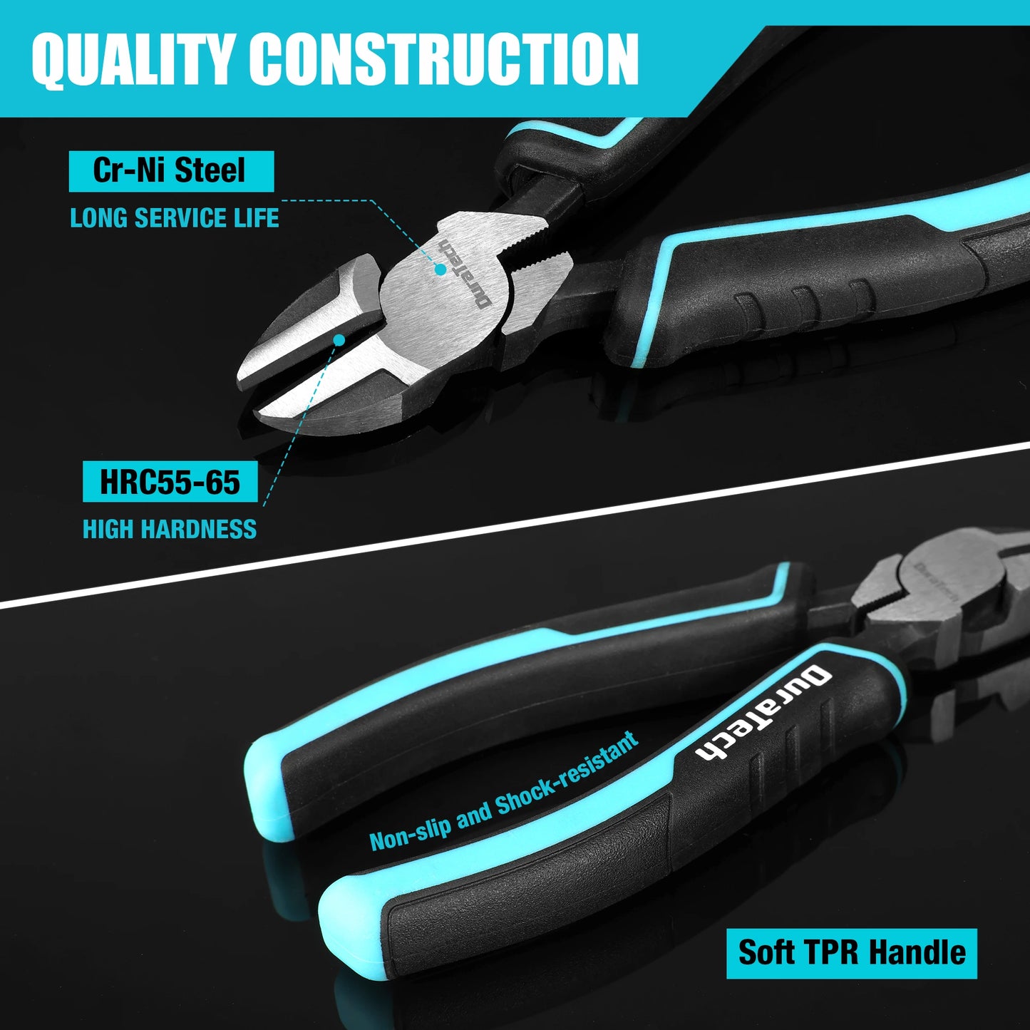 Duratech 4 Piece Pliers Set with Rolling Pouch Premium Cr Ni Construction for Basic Repair