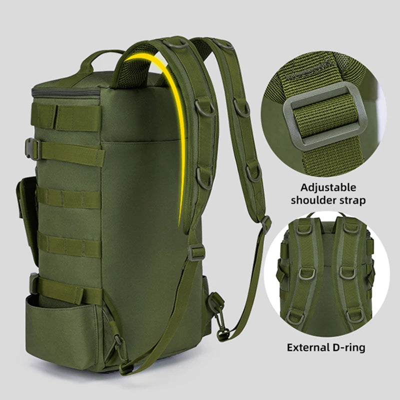 Tactical Fishing Backpack Tackle Bag with Rod Holders Multifunctional Storage for Camping Hiking and Outdoor Activities