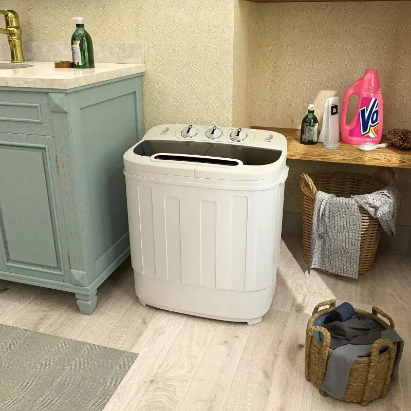 QWZENY Portable Mini Twin Tub Washing Machine 13lbs Capacity with Spin Dryer Compact Washer