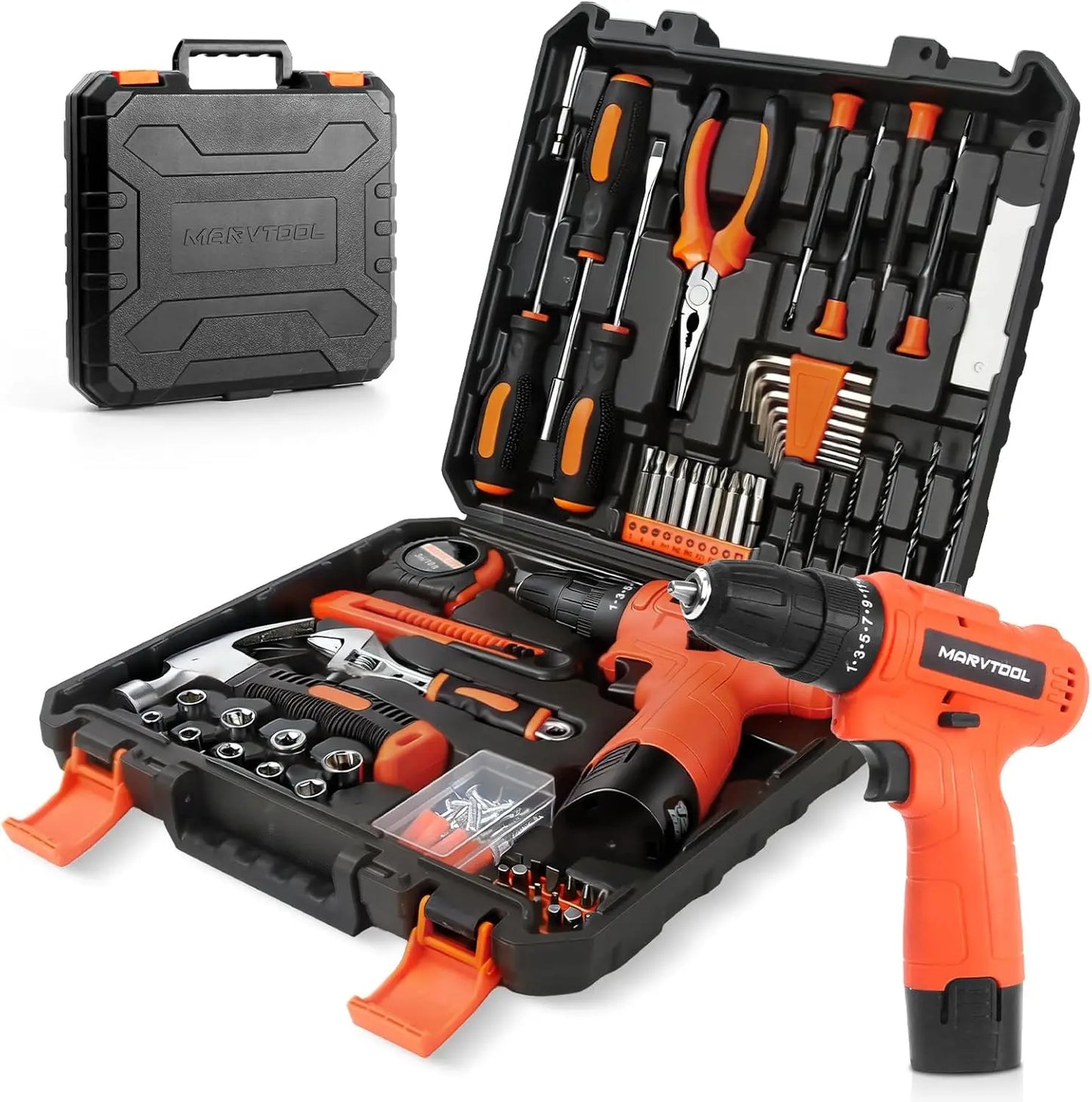 140/152/57 Piece Tool Set, Tool Box with 4/12V Cordless Drill, Home Repair Hand Tool Kit, General Drill Set for DIY House Repair