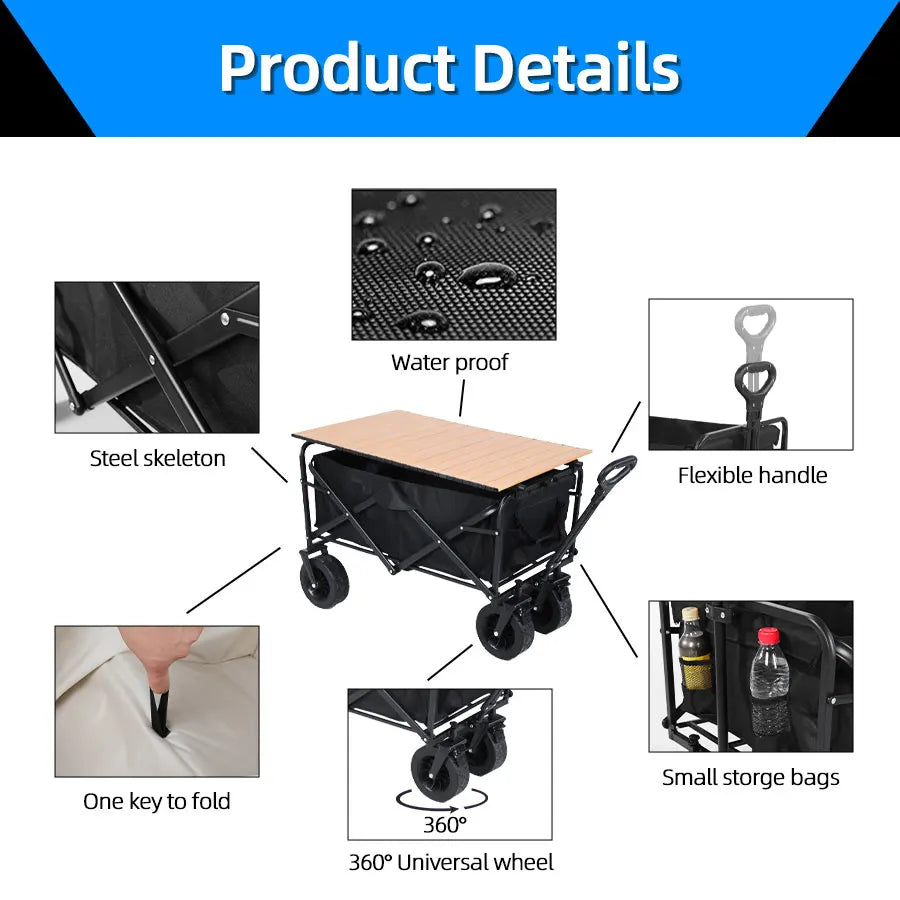 Collapsible Folding Utility Beach Cart Wagon Heavy Duty Large Capacity Portable Garden Camping Trolley