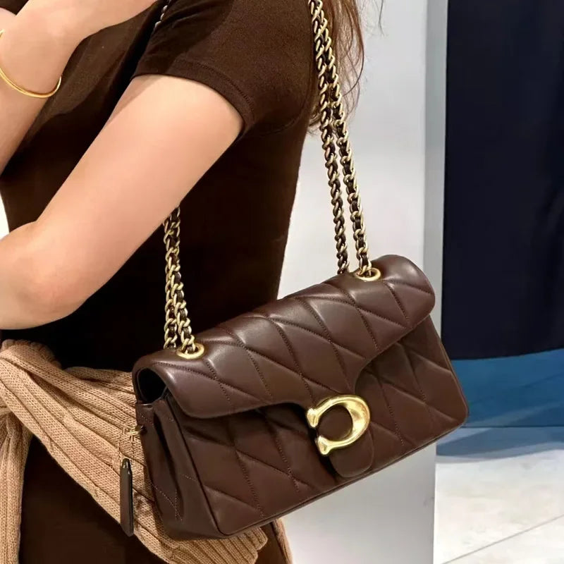 High Version Women's Sheepskin Striped Messenger Bag Luxury Leather Diaper Bag