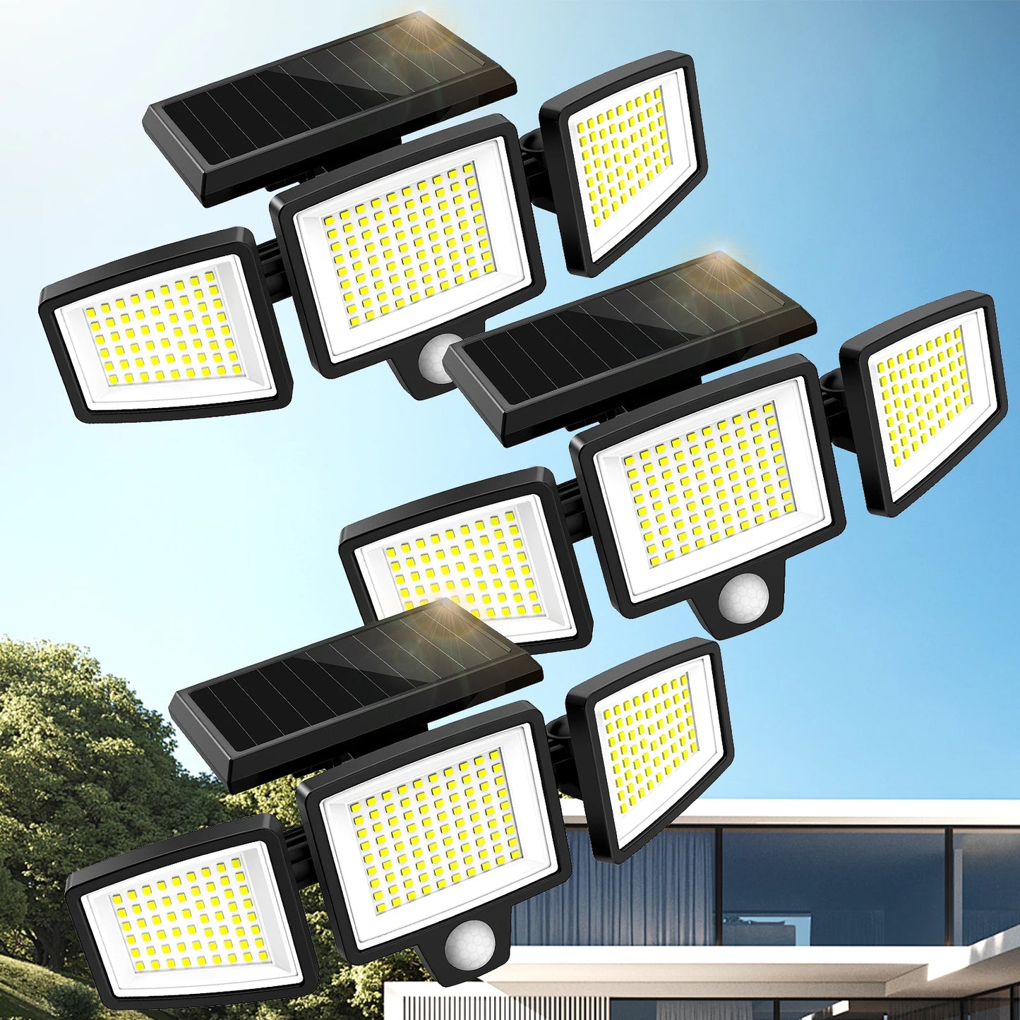 SZRSTH 3 Head Solar Motion Sensor Security Light Remote