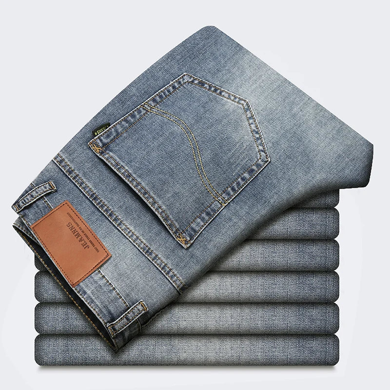 KUBROCN Men Vintage Straight Leg Embroidered Jeans Casual