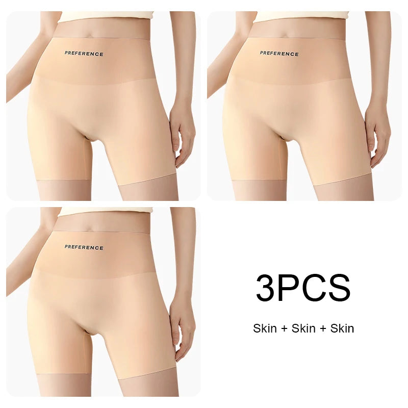 3PCS Set Plus Size Seamless Protective Shorts for Women Ice Silk Summer Underwear