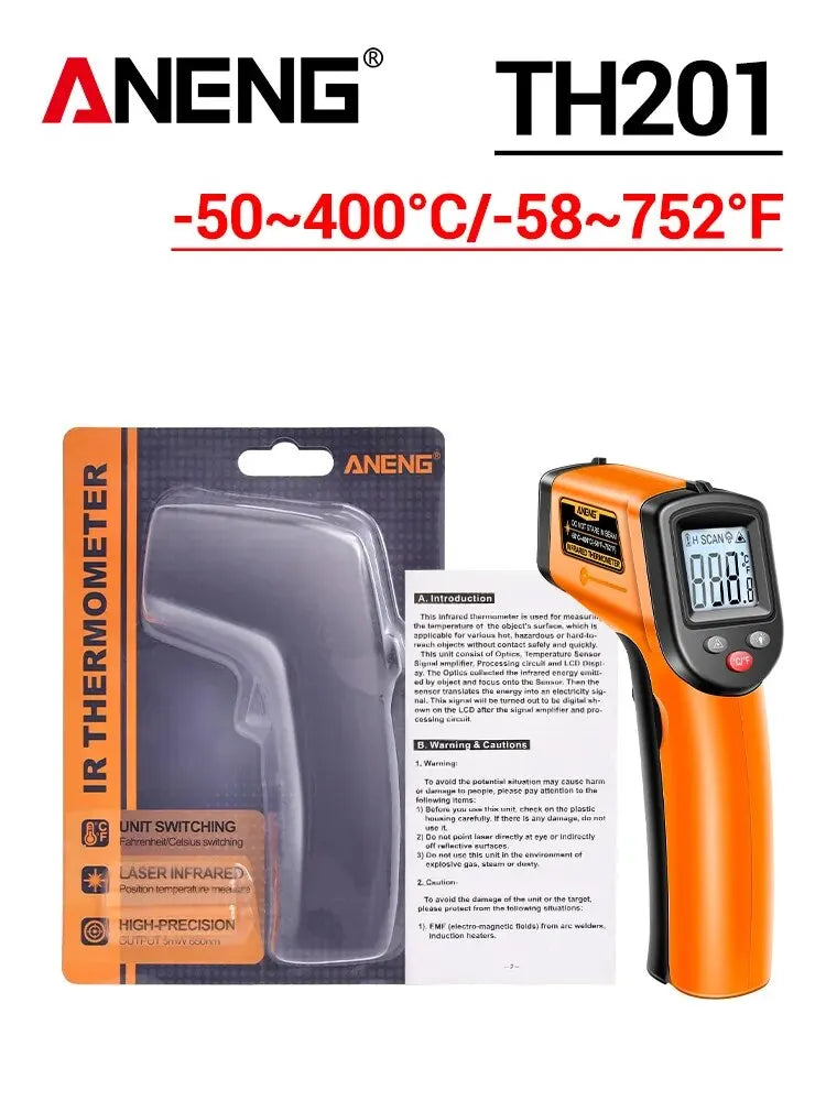 ANENG TH201 Digital Infrared Thermometer Non Contact Temperature Measuring Gun Hygrometer Highly Sensitive